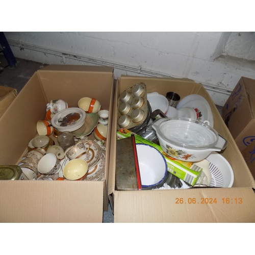 481 - 2 Boxes of Mixed Pottery and Kitchenware. Inc Pyrex