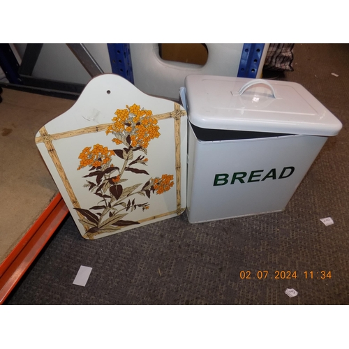 103 - Enamel Bread Bin and Mid Century Chopping Board