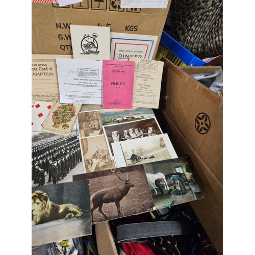 624 - A Box of Early Military and Army Ephemera with Postcards, Photos, Army Handbooks, War Banknotes and ... 