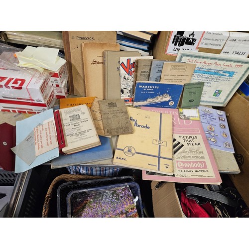 624 - A Box of Early Military and Army Ephemera with Postcards, Photos, Army Handbooks, War Banknotes and ... 