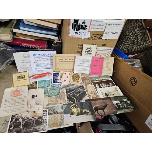 624 - A Box of Early Military and Army Ephemera with Postcards, Photos, Army Handbooks, War Banknotes and ... 