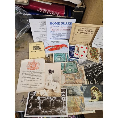 624 - A Box of Early Military and Army Ephemera with Postcards, Photos, Army Handbooks, War Banknotes and ... 