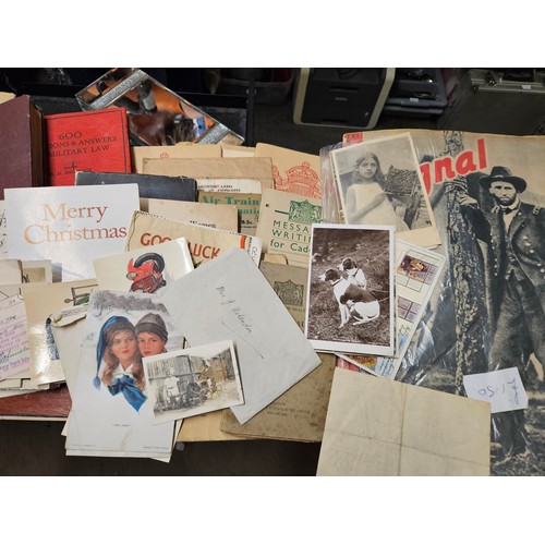 613 - A Box of early Military and Army Ephemera with Postcards, Postmarks, Photos, Army Handbooks, War Ban... 