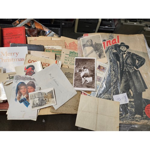 613 - A Box of early Military and Army Ephemera with Postcards, Postmarks, Photos, Army Handbooks, War Ban... 