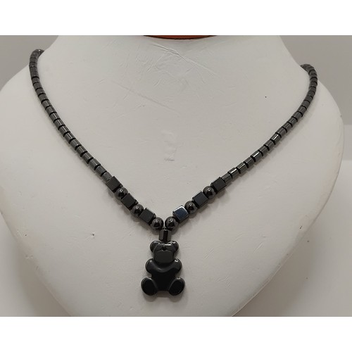 602 - Hematite Teddy Bear Necklace