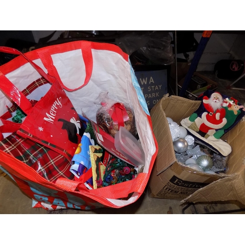 18 - Box and Bag of Christmas Decorations