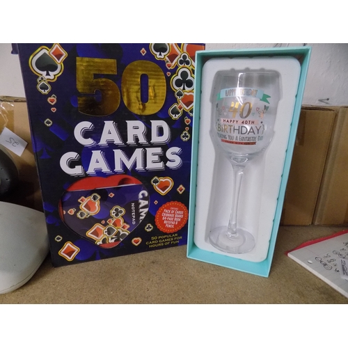 29 - Boxed 50 Card Games and Age 40 Glass