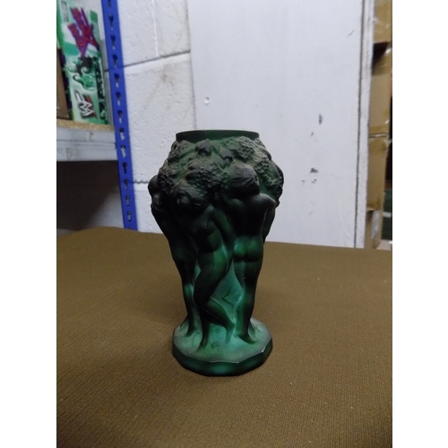 952 - Bohemian Art Deco Malachite Glass Vase