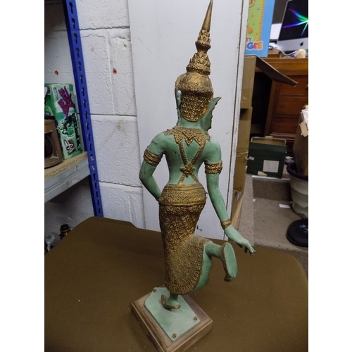 987 - Sculpture in Green Patenated Bronze Thai Temple Dancer