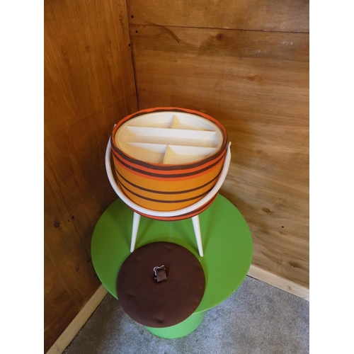 350 - Mid Century Sewing Box. Height 45cm, Diameter 31cm