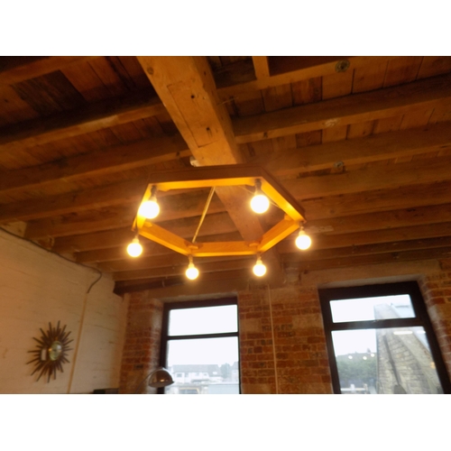 360 - Oak Mid Century Light Fitting. Overall Width 100cm