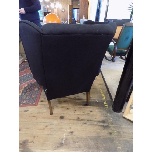 380 - 2 Wing Back Chairs. Width 75cm, Depth 90cm, Height 90cm, Height to Seat 41cm. Newly Reupholstered