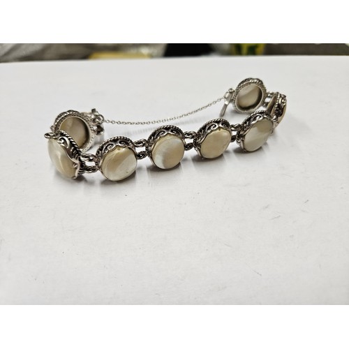 625 - Vintage Native American Navajo Mother of Pearl Sterling Silver Bracelet