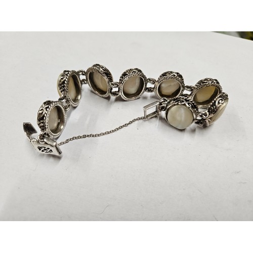 625 - Vintage Native American Navajo Mother of Pearl Sterling Silver Bracelet