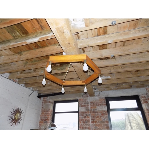 330 - Oak Mid Century Light Fitting. Overall Width 100cm