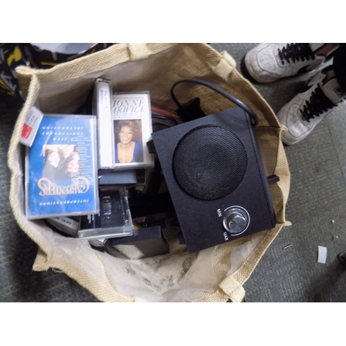 160 - Bag of Cassette Tapes and Tape Player