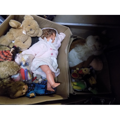 106 - 2 Large Boxes of Dolls and Soft Toys etc