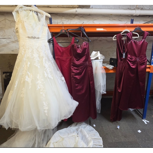 121 - A Collection of Formal Attire Including Wedding Dress and Brides Maids Gowns