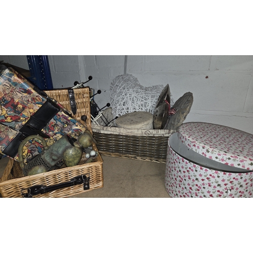 98 - A Collection of Wicker Baskets and Patterned Storage Boxes etc
