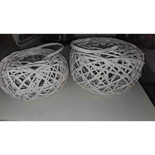 110 - A Pair of White Woven Globular Lanterns