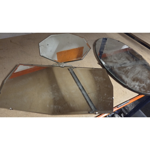 283 - Three mid-century style frameless bevelled glass mirrors