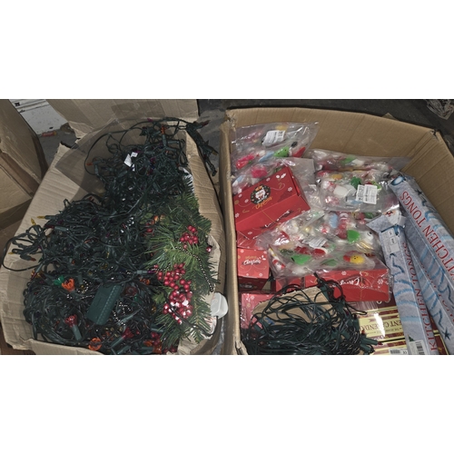 294 - Two Boxes of Festive Decorations and Kitchen Tongs