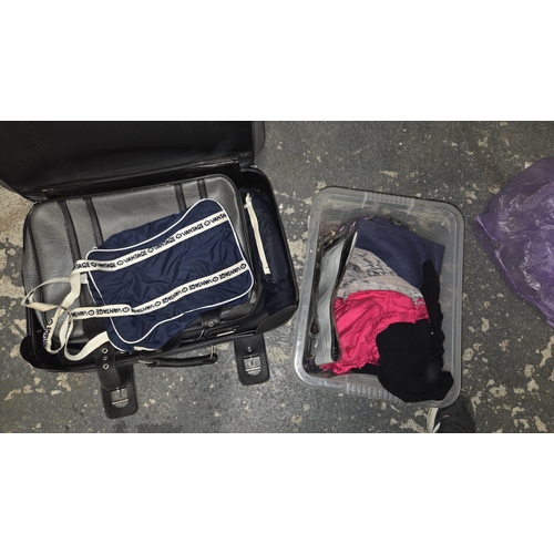 299 - Suitcase and Two Boxes of Clothing and Footwear