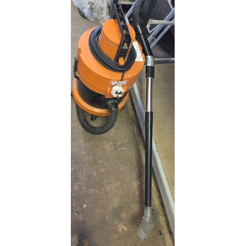 105 - Vax Orange and Black Industrial Style Cylinder Vacuum Cleaner