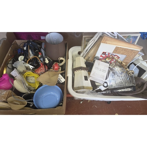 252 - Box and Basket of Mixed Household Goods Decorative Ornaments and Small Electronics