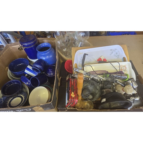 254 - A Collection of Blue-Glazed Ceramics, Glassware and Kitchen Utensils