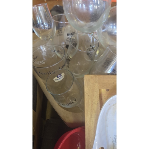 254 - A Collection of Blue-Glazed Ceramics, Glassware and Kitchen Utensils