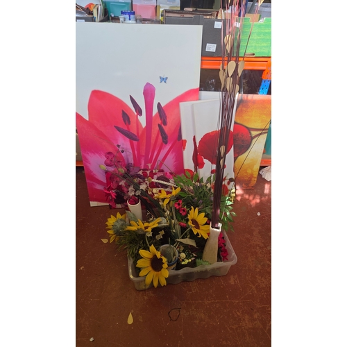 362 - A Collection of Floral-Themed Decorative Prints and Artificial Floral Arrangements