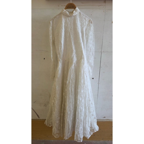 365 - Mid-20th Century White Lace Wedding Gown Attributed to London Maid