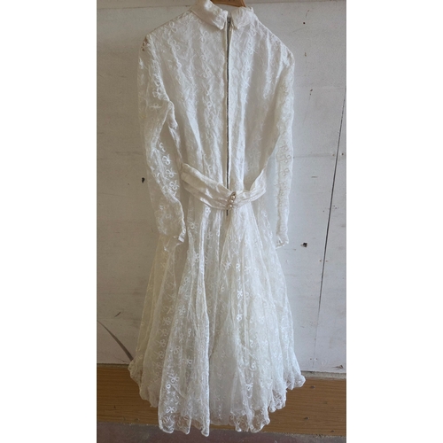365 - Mid-20th Century White Lace Wedding Gown Attributed to London Maid