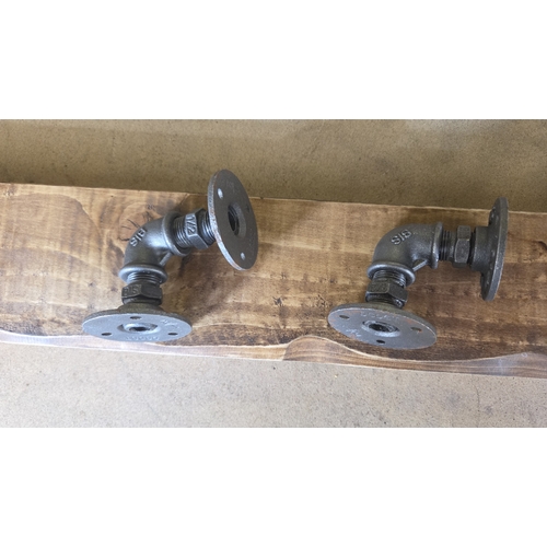 367 - A Live Edge Timber Shelf and a Pair of Industrial Style Pipe Brackets