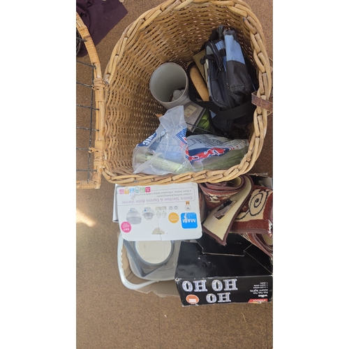 371 - Box and Basket of Household Goods, Baby Equipment, and Pet Accessories