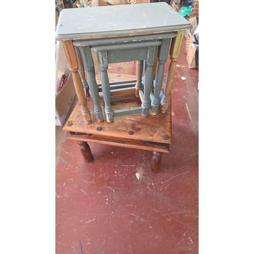 381 - A Trio of Tables comprising a Rustic Studded Side Table and a Nest of Two Tables