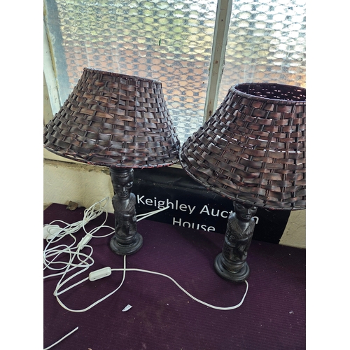 392 - A Pair of Mid-20th Century Hand-Carved African Hardwood Figurative Table Lamps