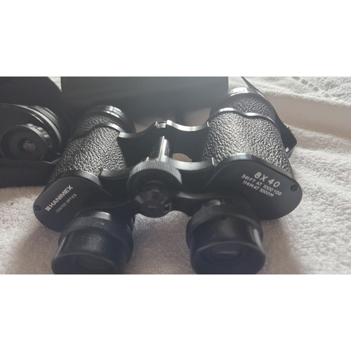 284 - TWO PAIRS OF BINOCULARS COMPRISING HANIMEX 8X40 AND COMPACT 8X21 MODELS
