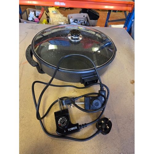 302 - A Round Non-stick Electric Multicooker with Glass Lid and Two Thermostat Control Leads