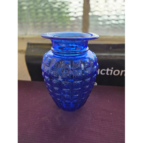 644 - Mid-century Cobalt Blue Pressed Glass Vase in Balloton Style