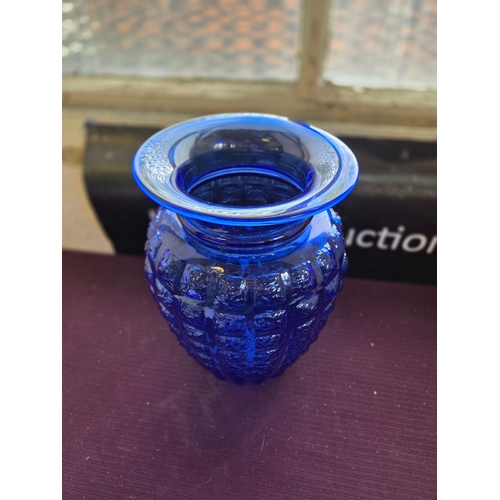 644 - Mid-century Cobalt Blue Pressed Glass Vase in Balloton Style