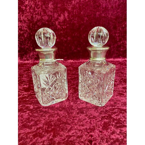 45 - Pair of Silver collared whisky decanters Hallmarked Birmingham 2000