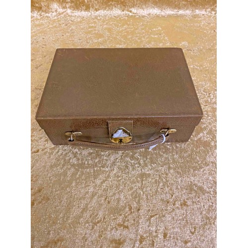 27 - Brown Jewellery box containing Vintage Costume Jewellery