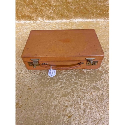 28 - Brown Jewellery box including Antique Coral & Vintage costume jewellery