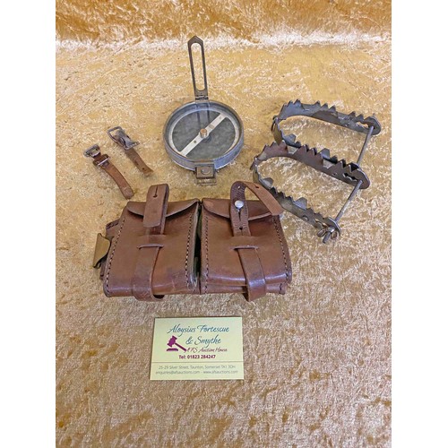 191 - Military Compass, leather pouches and a Pair of Parachute Brevettes marked SGDG