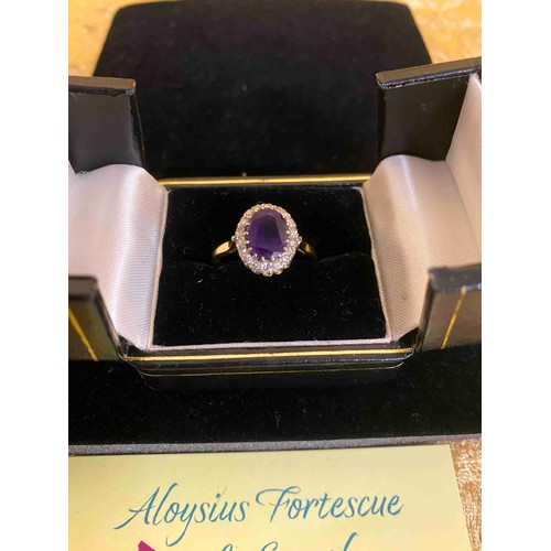 13 - 18 CT Amethyst and Diamond ringsize Q 1/2