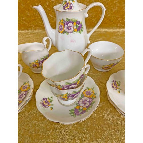 101 - Fine bone China Coffee set with six cups and saucers, Coffee pot, jug and sugar bowl