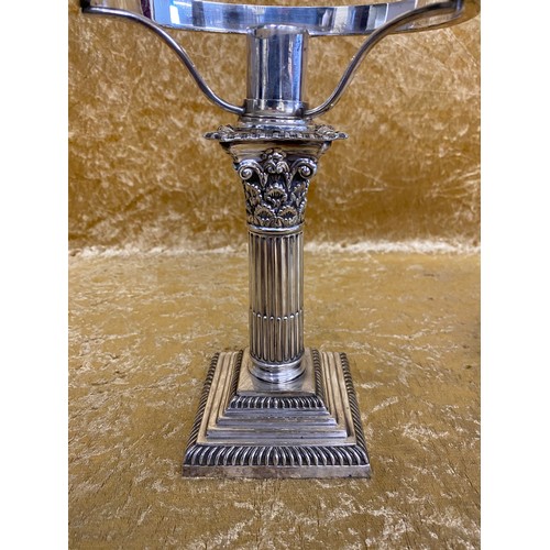 36 - Mappin and Webb Silver Plated candle lamp with Corinthian base and white glass shade