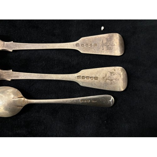 55 - Silver handled shoe horn, together with 2 Georgian Silver Forks and two spoons